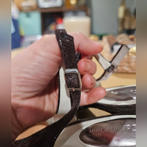 Calvin Klein 90s Minimalist Slingback Heels Brown Textured Kitten Heel Size 7 - Picture 12 of 16